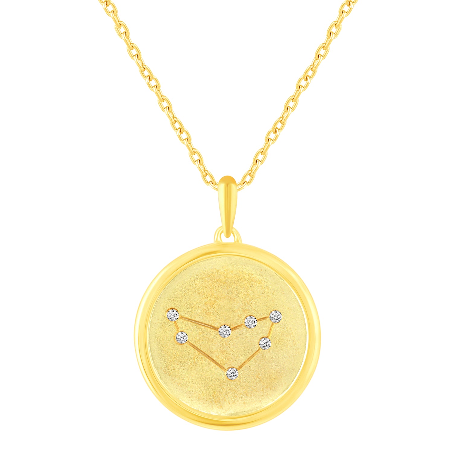 1/20 Cttw Diamond Zodiac Satin Finish Pendant Necklace set in 925 Sterling Silver 14K Yellow Gold Plating