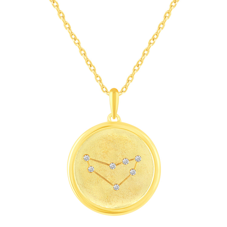 1/20 Cttw Diamond Zodiac Satin Finish Pendant Necklace set in 925 Sterling Silver 14K Yellow Gold Plating