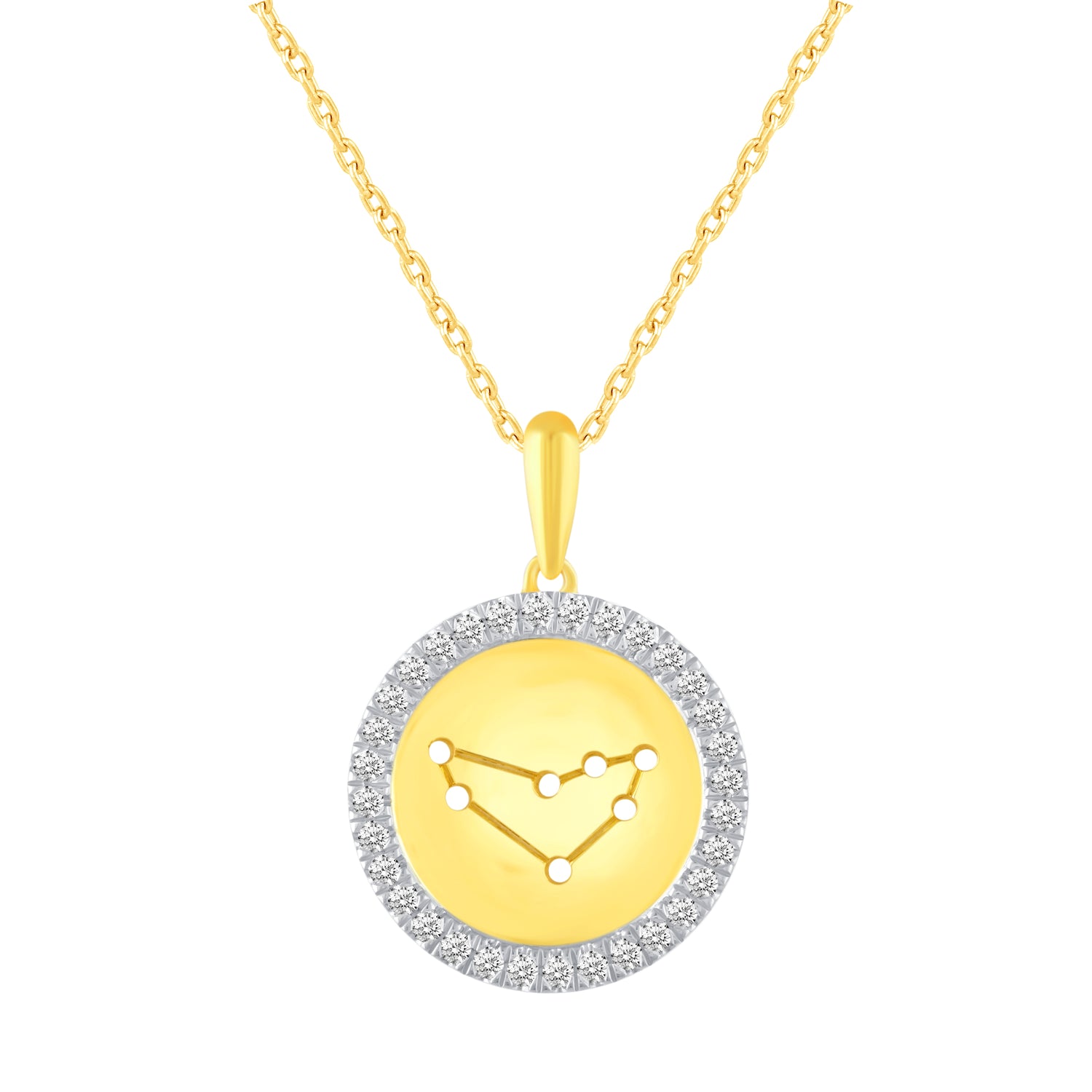 1/20 Cttw Diamond Zodiac Halo Pendant Necklace set in 925 Sterling Silver 14K Yellow Gold Plating