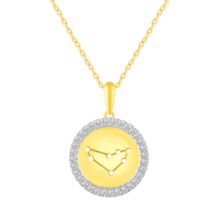 1/20 Cttw Diamond Zodiac Halo Pendant Necklace set in 925 Sterling Silver 14K Yellow Gold Plating