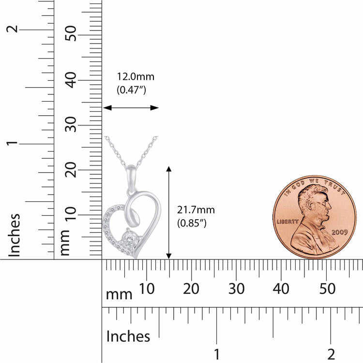 1/6 Cttw Natural Diamond Open Heart Swirl Floating Stone Pendant Necklace set in 925 Sterling Silver