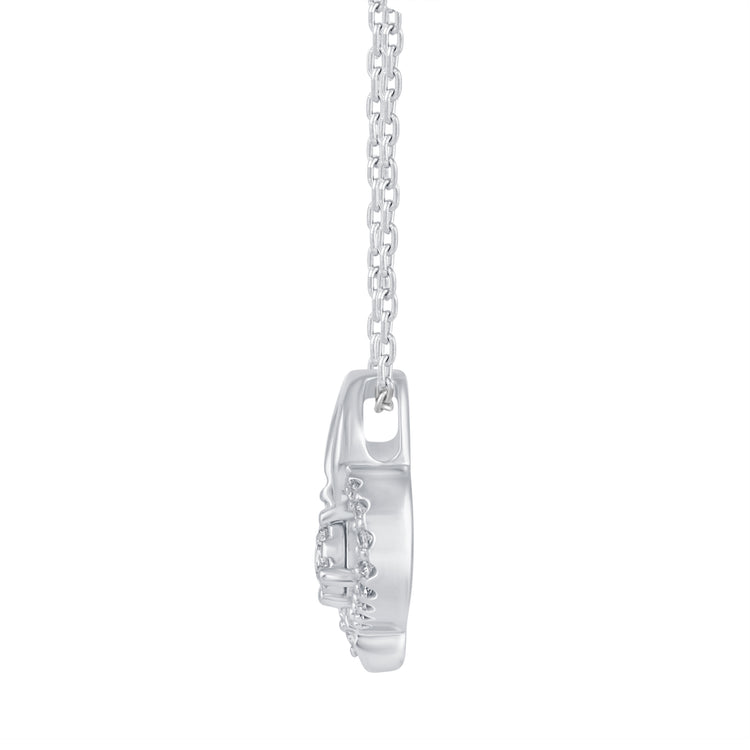 1/6 Cttw Natural Diamond Open Heart Floating Stone Pendant Necklace set in 925 Sterling Silver