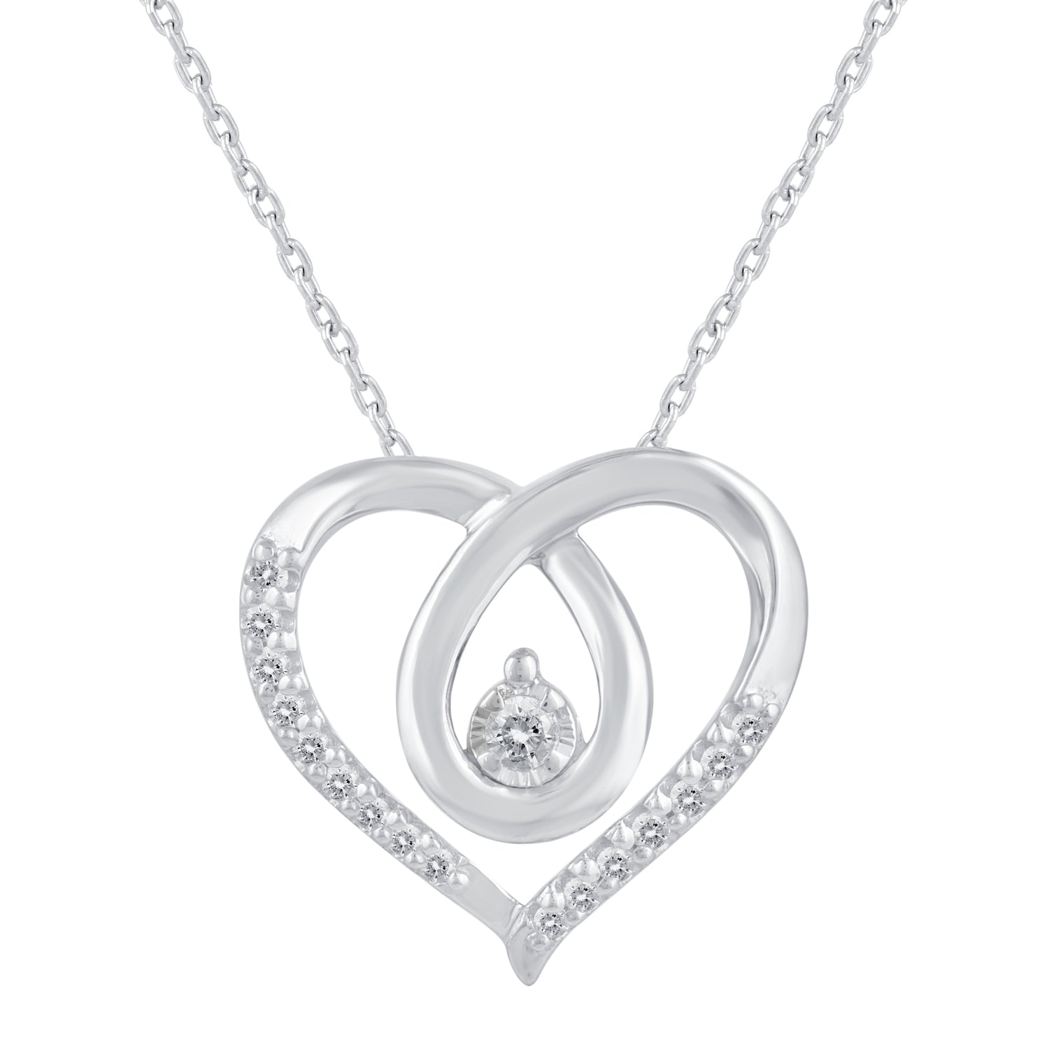 1/8 Cttw Natural Diamond Open Cross Heart Floating Stone Pendant Necklace set in 925 Sterling Silver