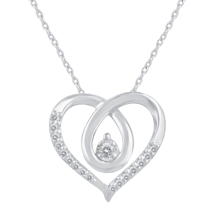1/8 Cttw Natural Diamond Open Cross Heart Floating Stone Pendant Necklace set in 925 Sterling Silver