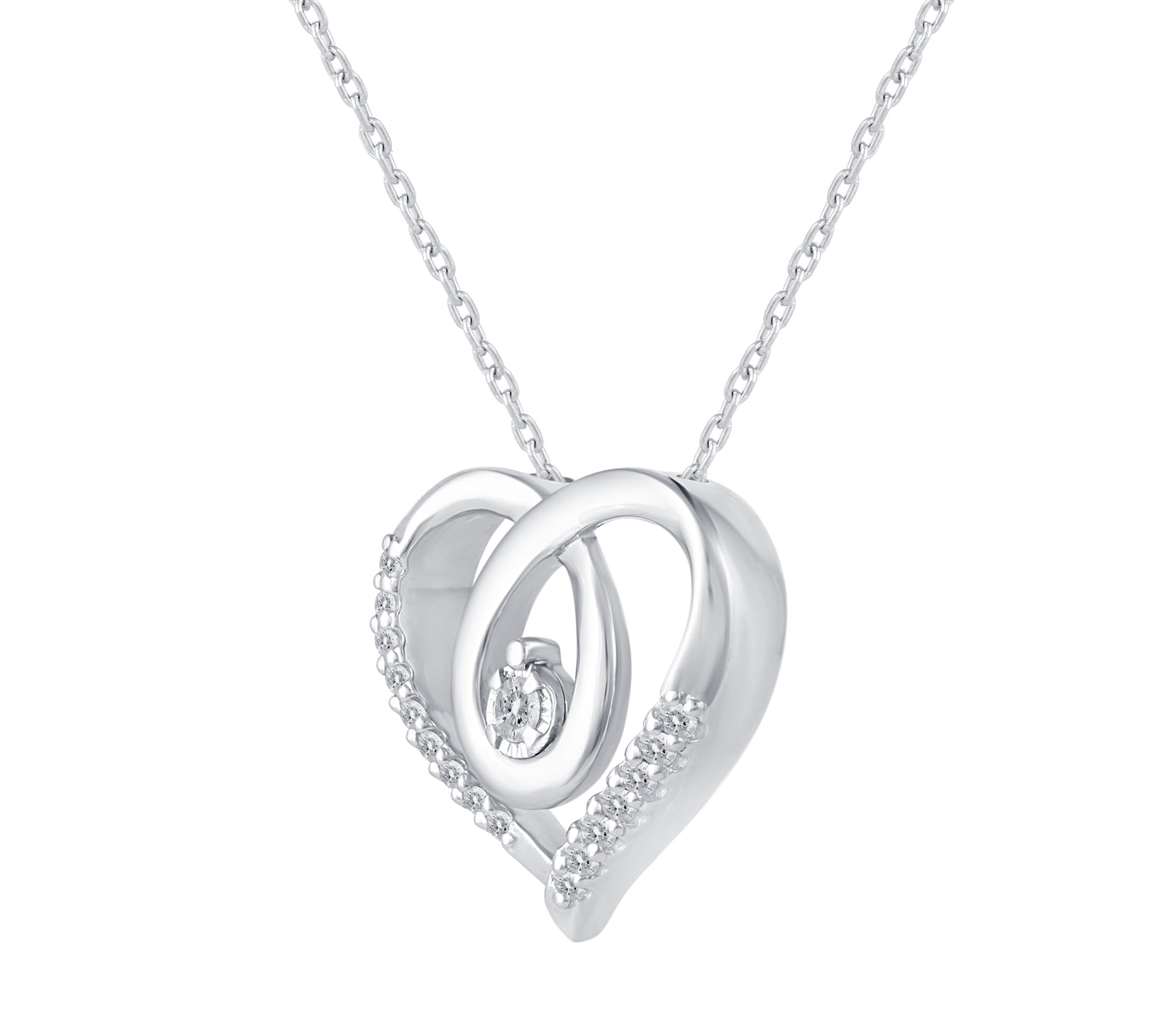 1/8 Cttw Natural Diamond Open Cross Heart Floating Stone Pendant Necklace set in 925 Sterling Silver