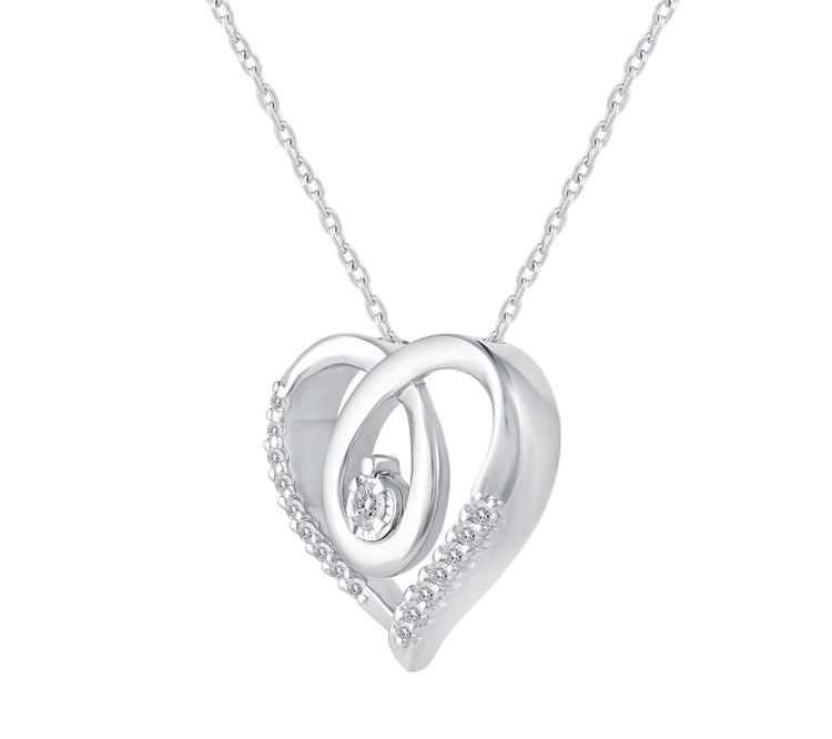 1/8 Cttw Natural Diamond Open Cross Heart Floating Stone Pendant Necklace set in 925 Sterling Silver