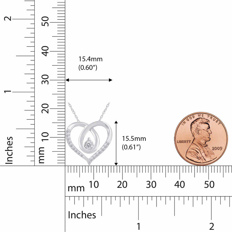 1/8 Cttw Natural Diamond Open Cross Heart Floating Stone Pendant Necklace set in 925 Sterling Silver
