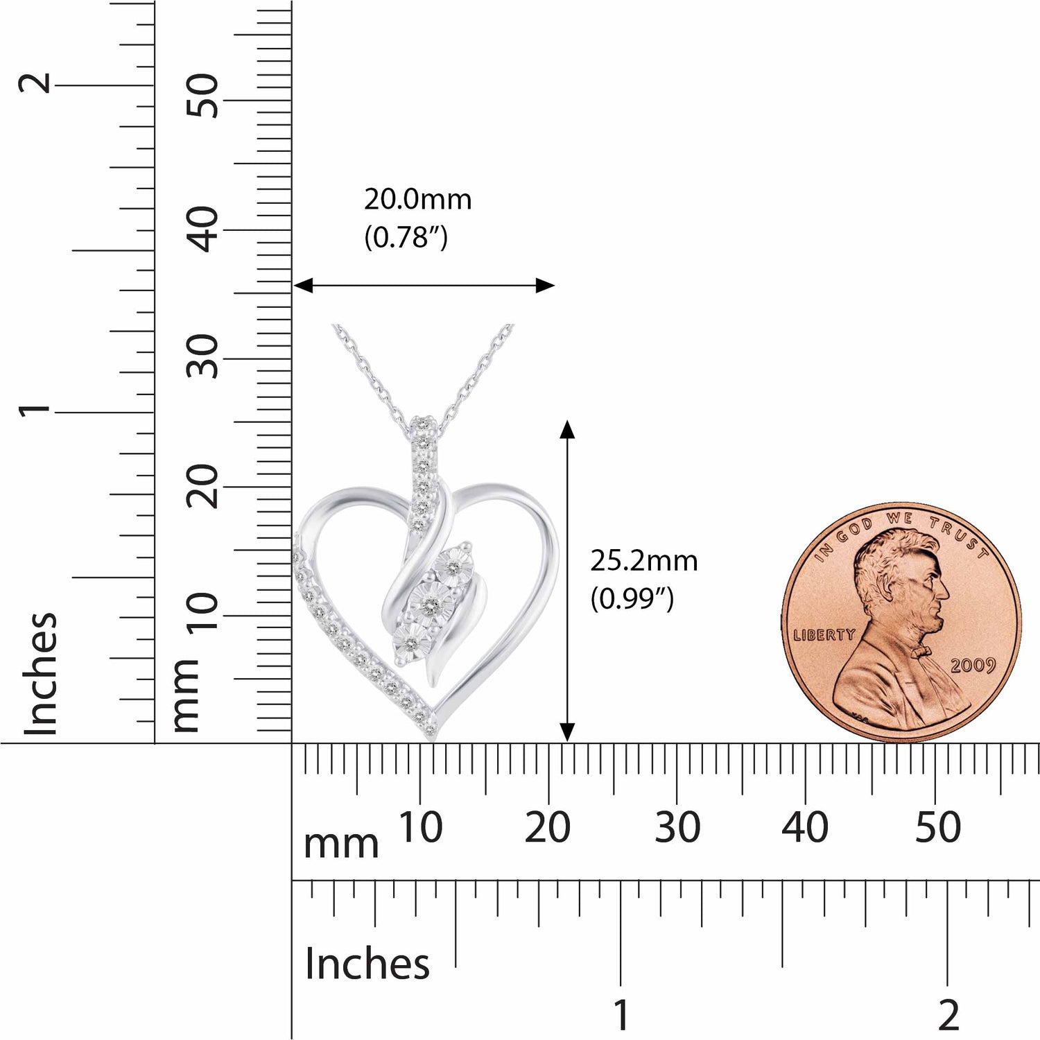 1/4 Cttw Natural Diamond Open Heart Trilogy Pendant Necklace set in 925 Sterling Silver