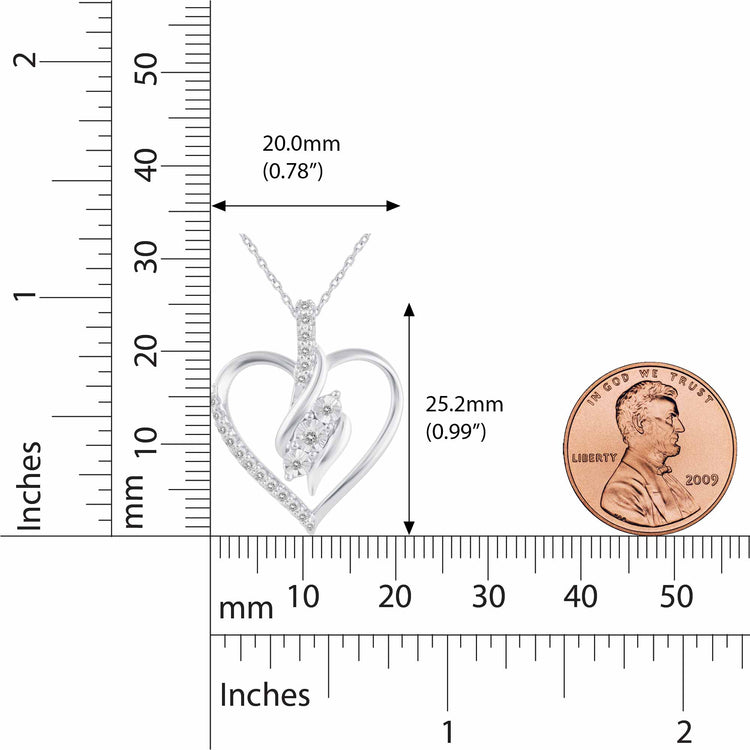 1/4 Cttw Natural Diamond Open Heart Trilogy Pendant Necklace set in 925 Sterling Silver