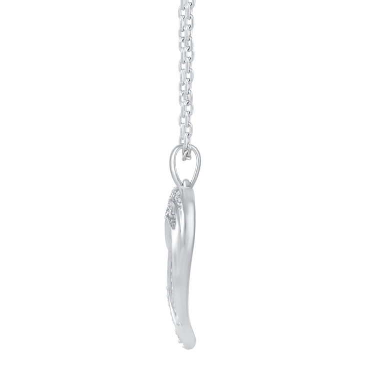 1/2 Cttw Natural Diamond Double Row Open Heart Pendant Necklace set in 925 Sterling Silver