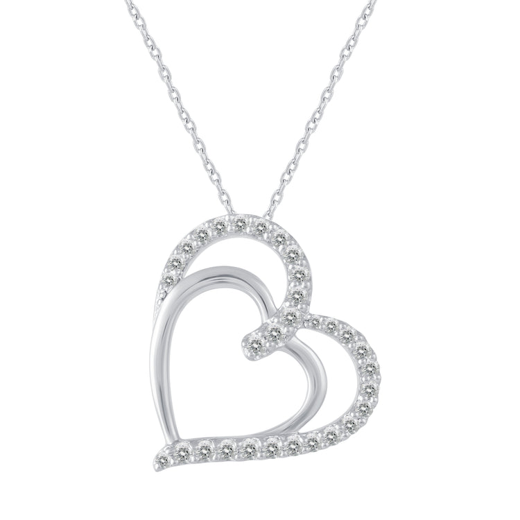 1/2 Cttw Diamond Double Swirl Open Heart Pendant Necklace set in 925 Sterling Silver
