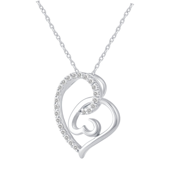 1/4 Cttw Diamond Double Wind Open Heart Pendant Necklace set in 925 Sterling Silver