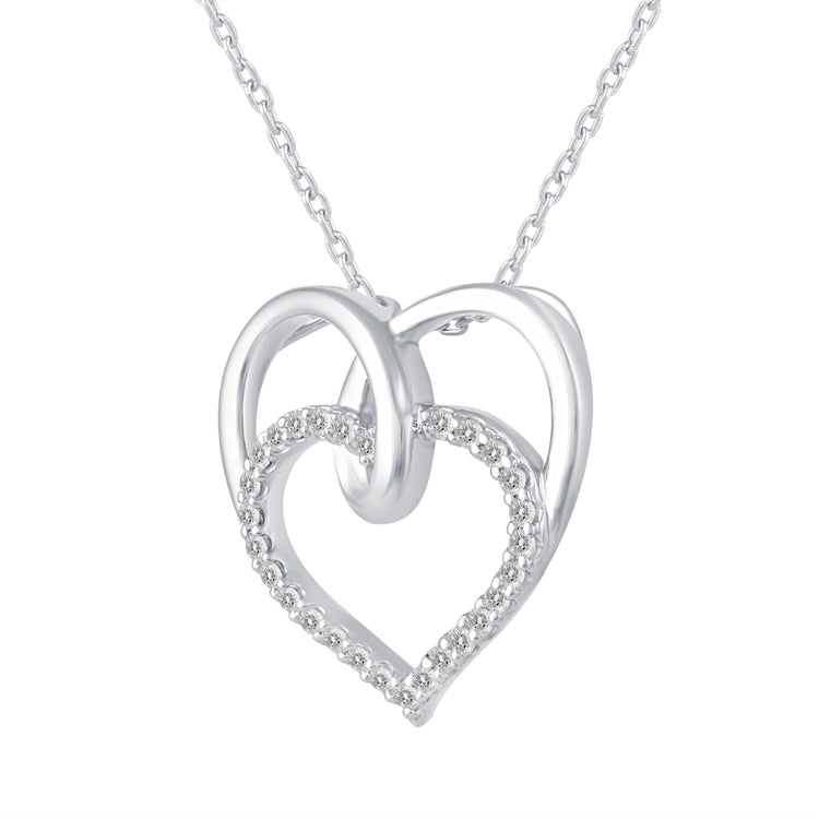 1/4 Cttw Diamond Twin Heart Pendant Necklace set in 925 Sterling Silver