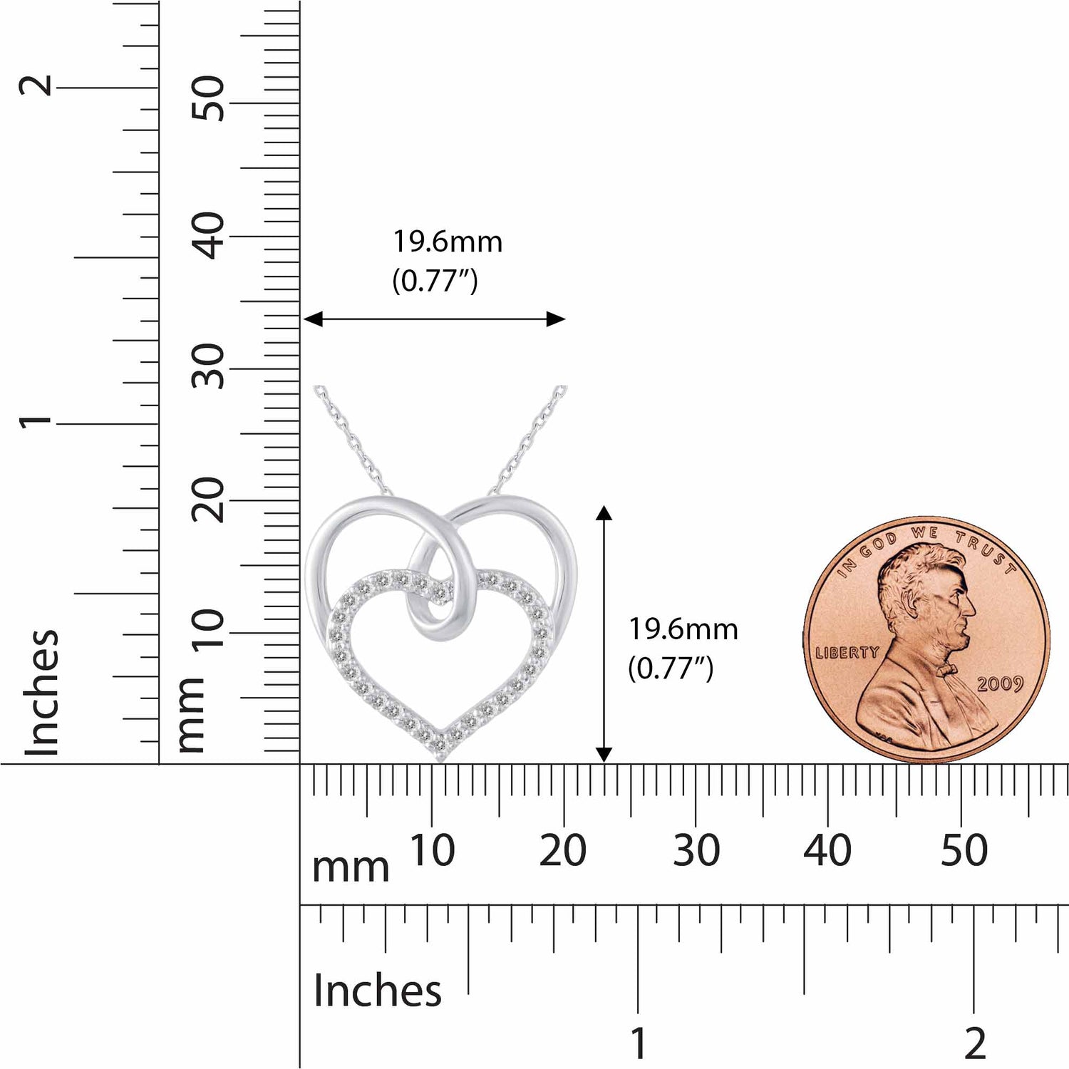 1/4 Cttw Diamond Twin Heart Pendant Necklace set in 925 Sterling Silver