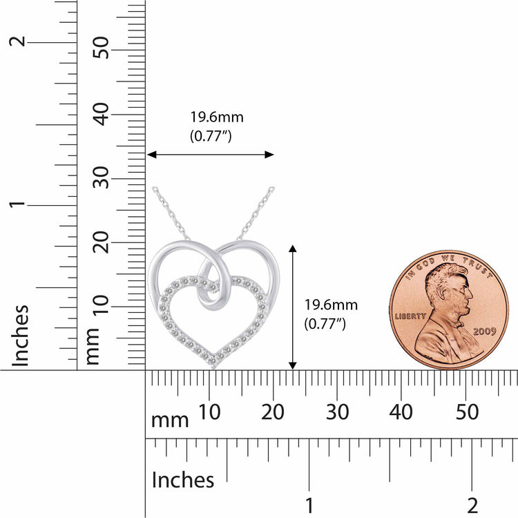 1/4 Cttw Diamond Twin Heart Pendant Necklace set in 925 Sterling Silver