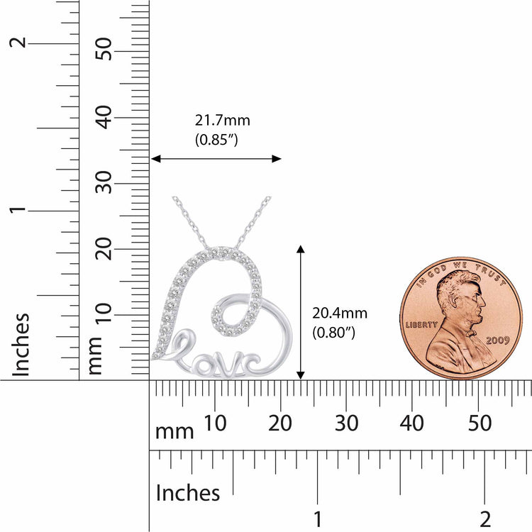 1/3 Cttw Diamond Love Heart Pendant Necklace set in 925 Sterling Silver