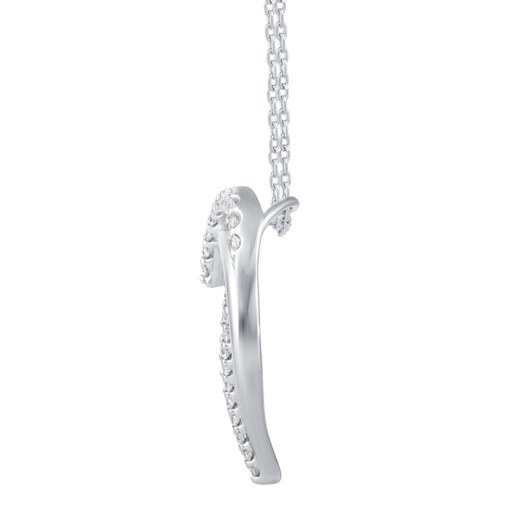 1/4 Cttw Diamond Double Heart Entwined Pendant Necklace set in 925 Sterling Silver
