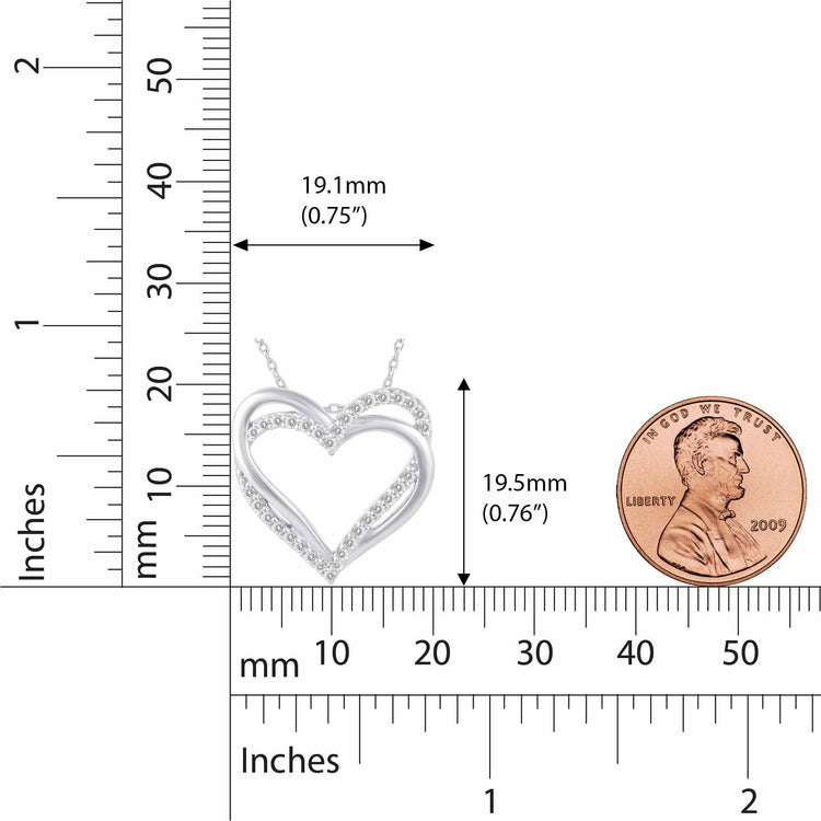 1/4 Cttw Diamond Double Heart Entwined Pendant Necklace set in 925 Sterling Silver