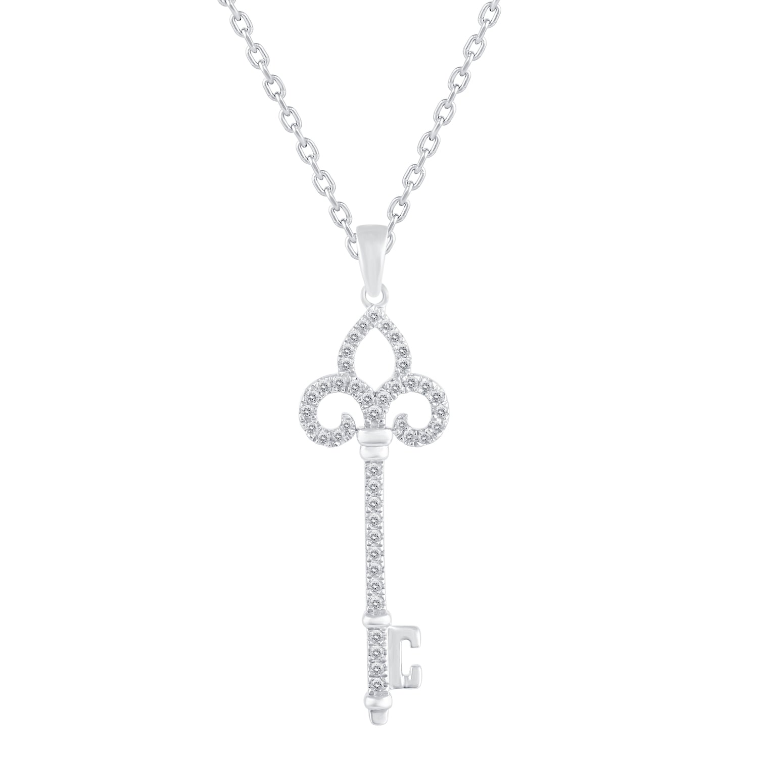 1/5 Cttw Diamond Key Enchanted Pendant Necklace set in 925 Sterling Silver
