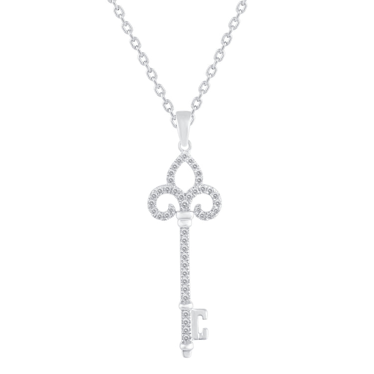 1/5 Cttw Diamond Key Enchanted Pendant Necklace set in 925 Sterling Silver