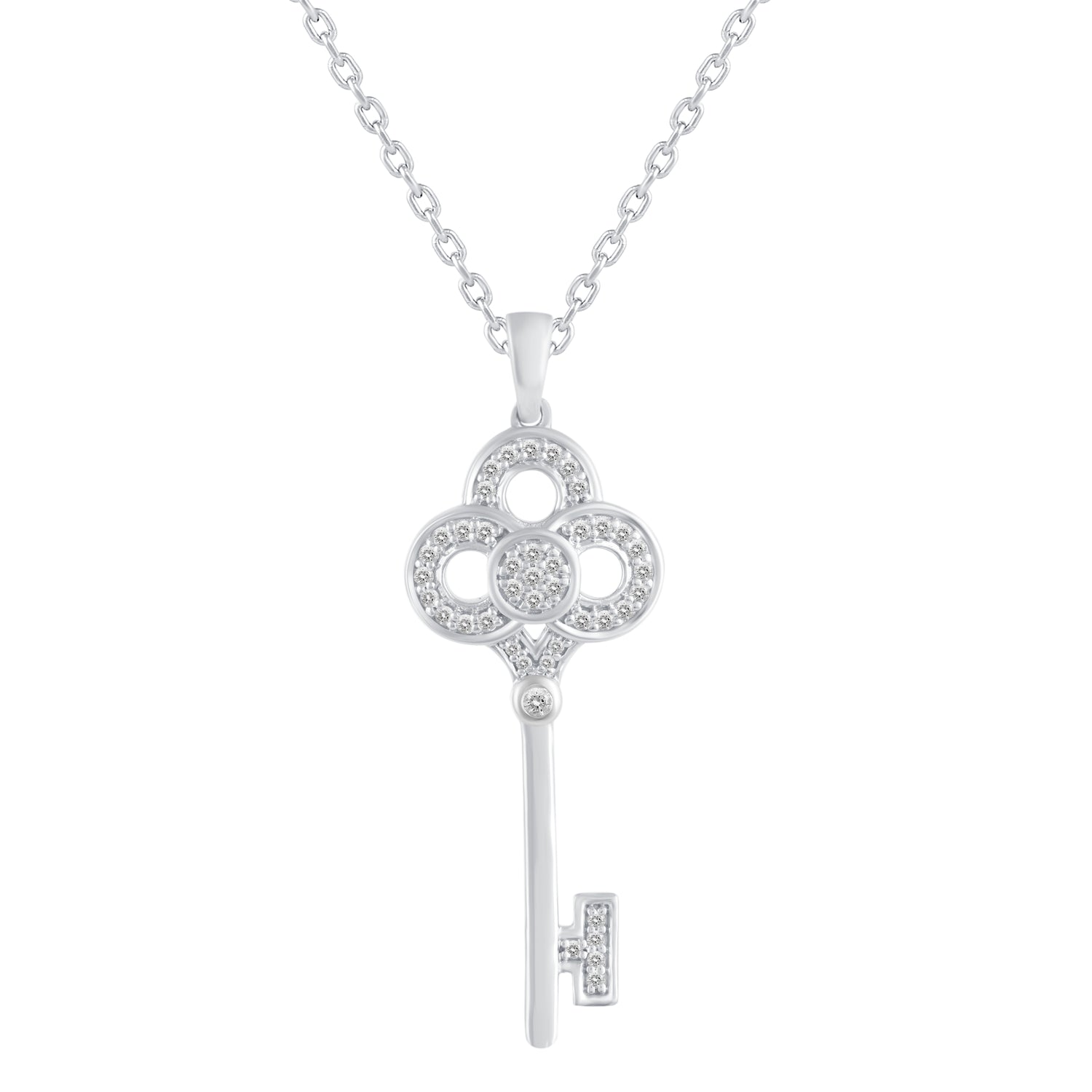 1/5 Cttw Diamond Key Crown Pendant Necklace set in 925 Sterling Silver