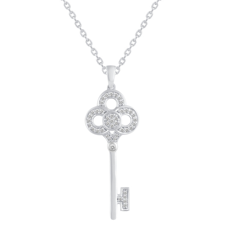 1/5 Cttw Diamond Key Crown Pendant Necklace set in 925 Sterling Silver