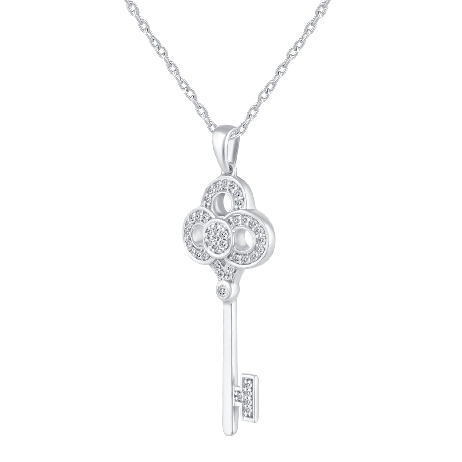 1/5 Cttw Diamond Key Crown Pendant Necklace set in 925 Sterling Silver