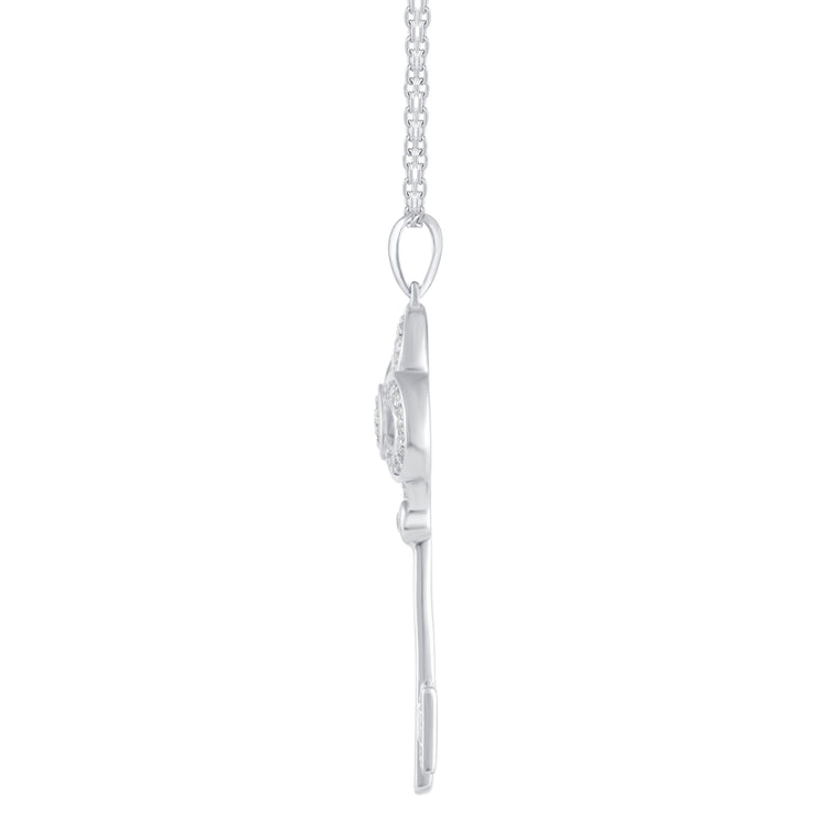 1/5 Cttw Diamond Key Crown Pendant Necklace set in 925 Sterling Silver