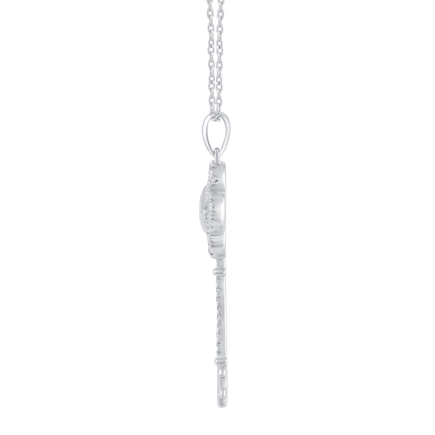 1/5 Cttw Diamond Four Leaf Clover Key Pendant Necklace set in 925 Sterling Silver