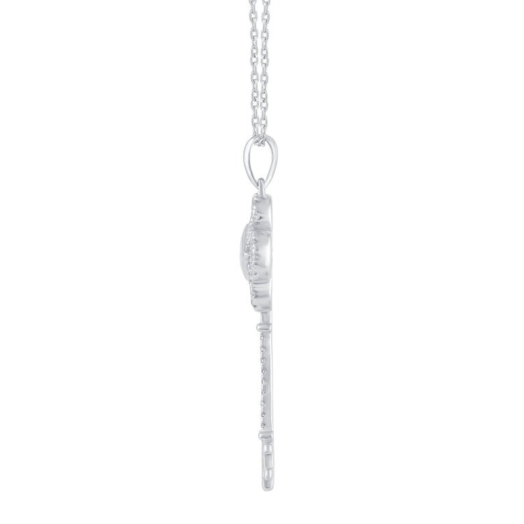 1/5 Cttw Diamond Four Leaf Clover Key Pendant Necklace set in 925 Sterling Silver