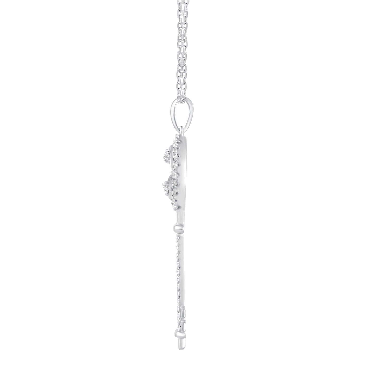 1/5 Cttw Diamond Clover Key Pendant Necklace set in 925 Sterling Silver