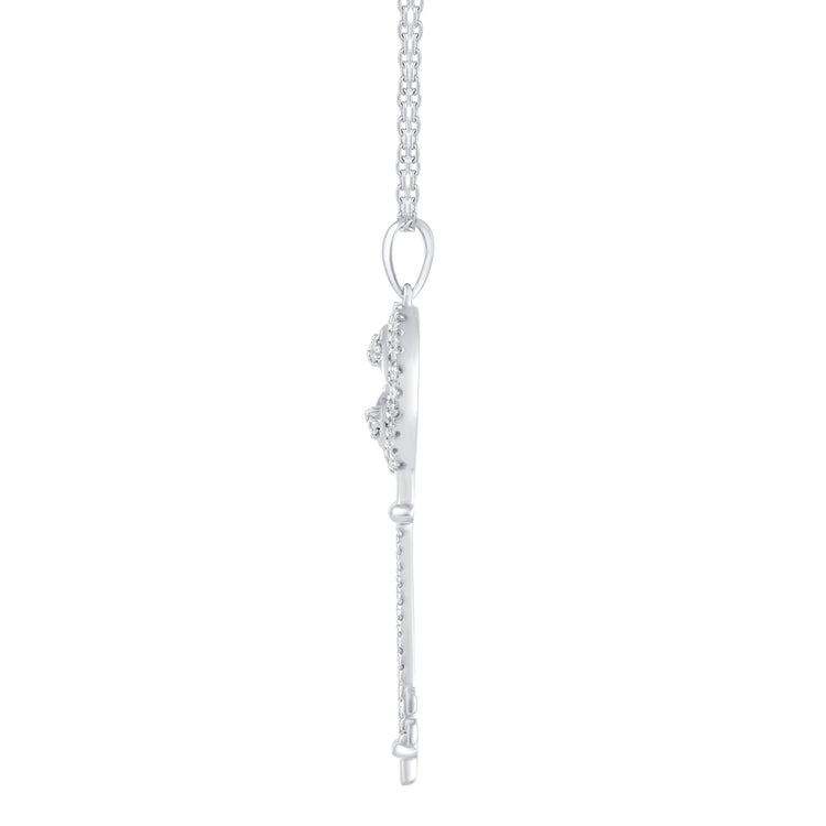 1/5 Cttw Diamond Clover Key Pendant Necklace set in 925 Sterling Silver