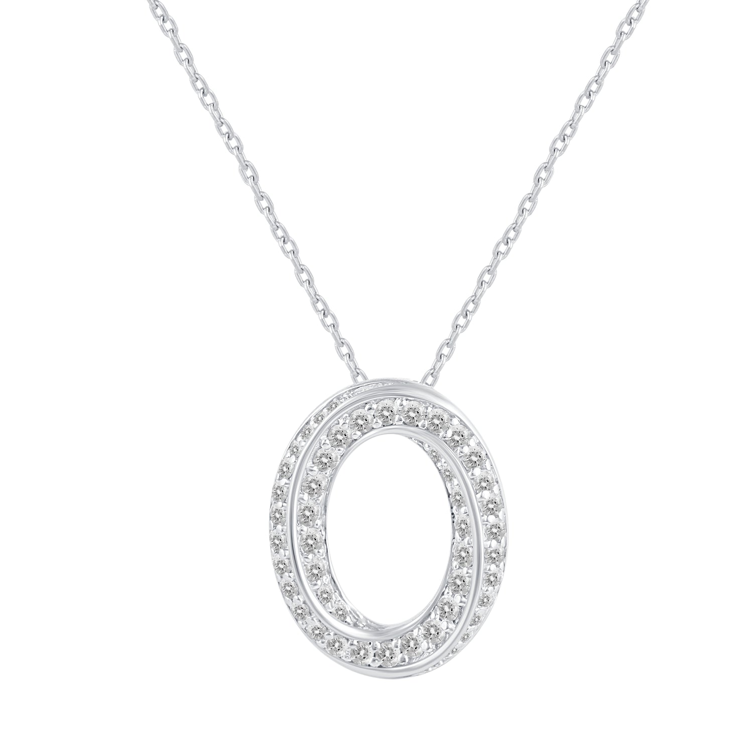 1/2 Cttw Diamond Open Pave Twisted Pendant Necklace set in 925 Sterling Silver (Select Design) oval round square marquise