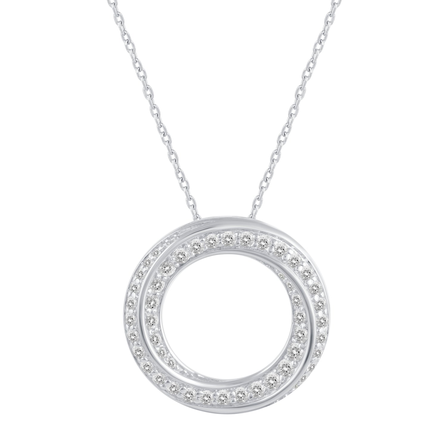 1/2 Cttw Diamond Open Pave Twisted Pendant Necklace set in 925 Sterling Silver (Select Design) oval round square marquise