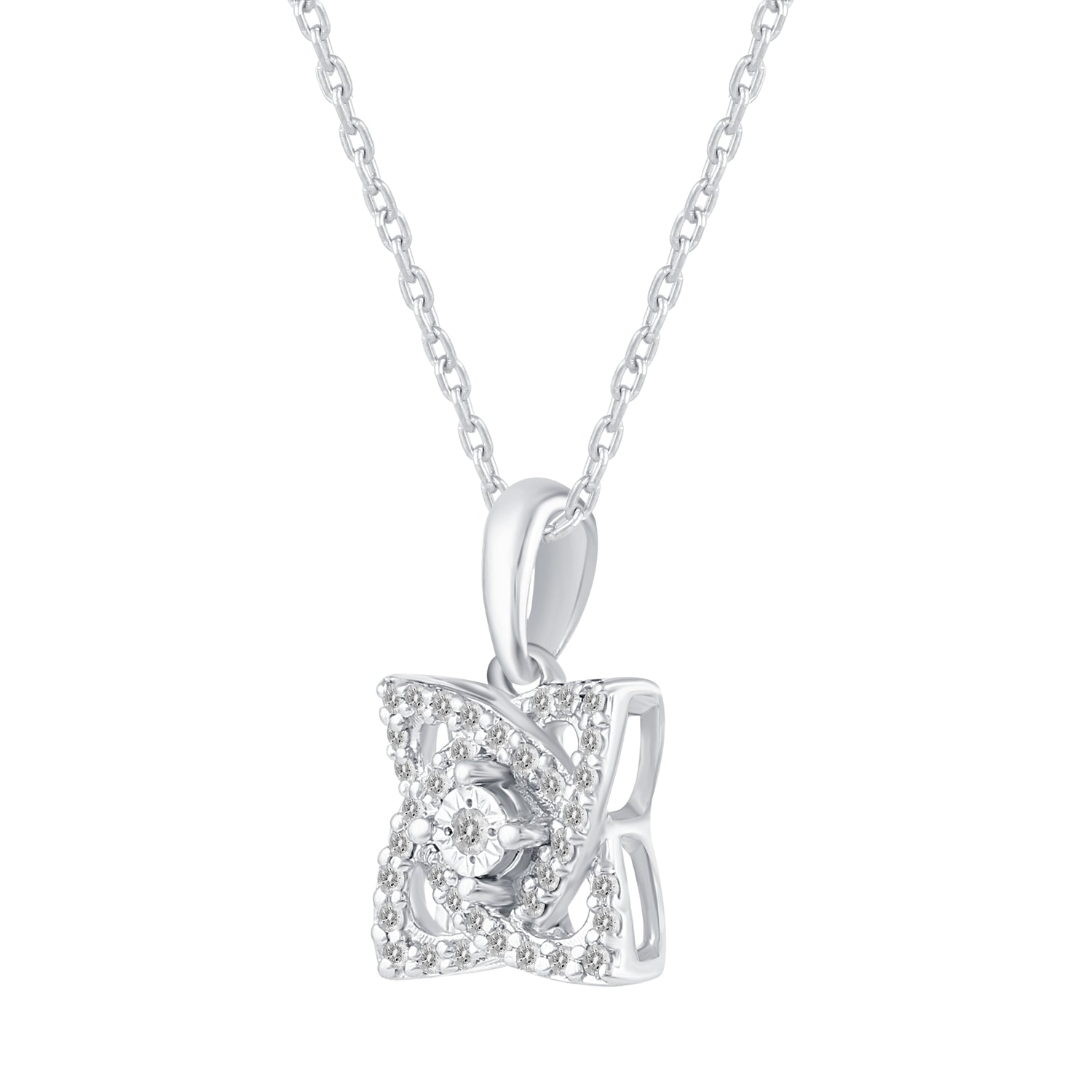 1/10 CT TW Diamond Open Petal Flower Pendant in 925 Sterling Silver