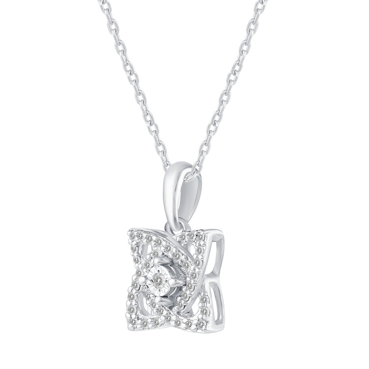 1/10 CT TW Diamond Open Petal Flower Pendant in 925 Sterling Silver