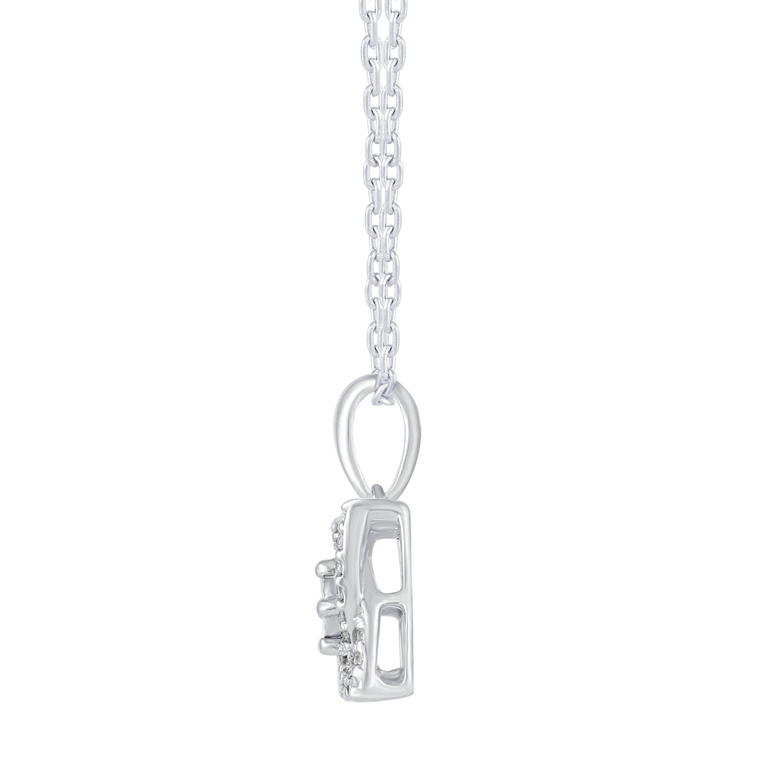 1/10 CT TW Diamond Open Petal Flower Pendant in 925 Sterling Silver