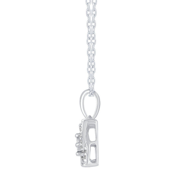 1/10 CT TW Diamond Open Petal Flower Pendant in 925 Sterling Silver