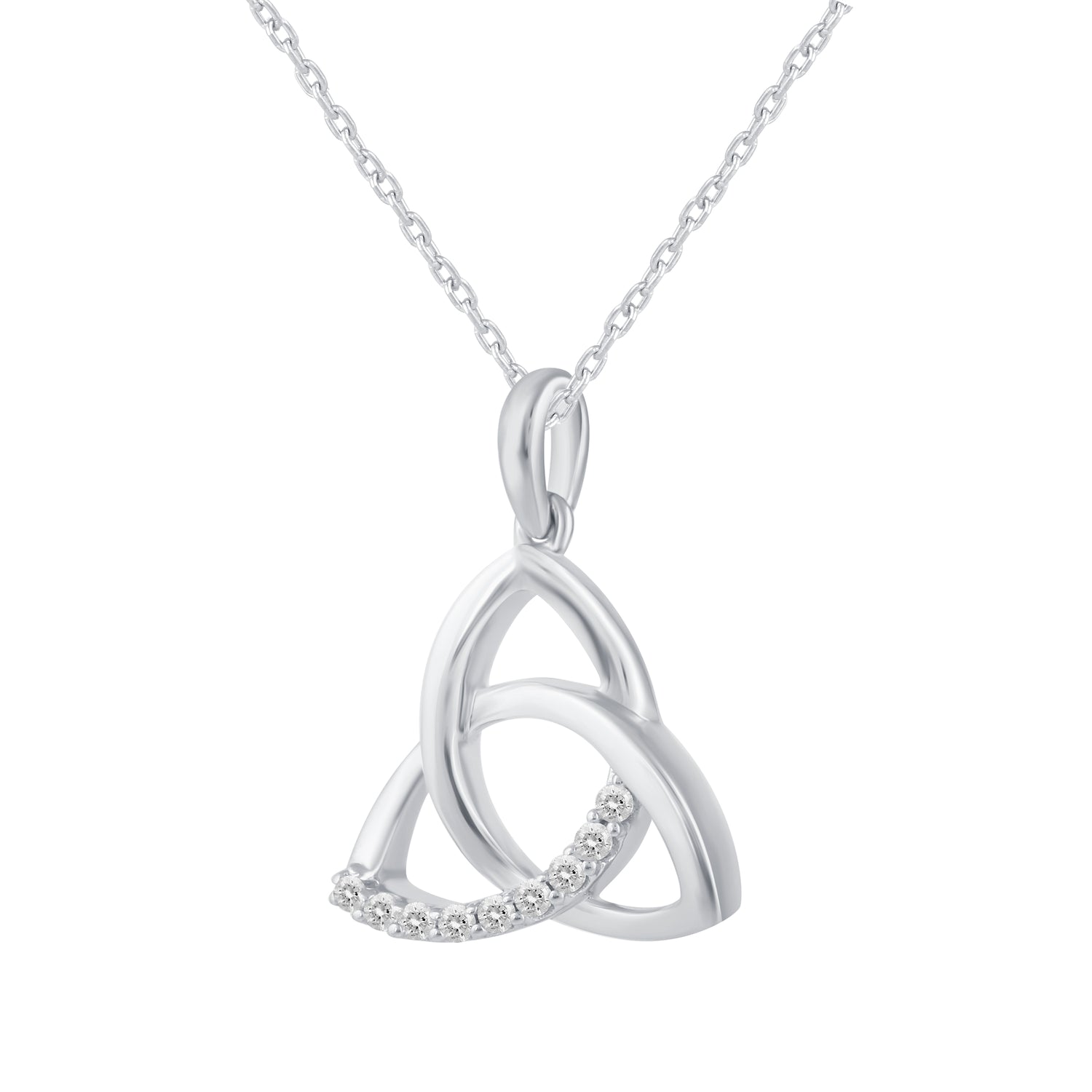 1/10 CT TW Diamond Trinity Knot Triquetra Pendant in 925 Sterling Silver