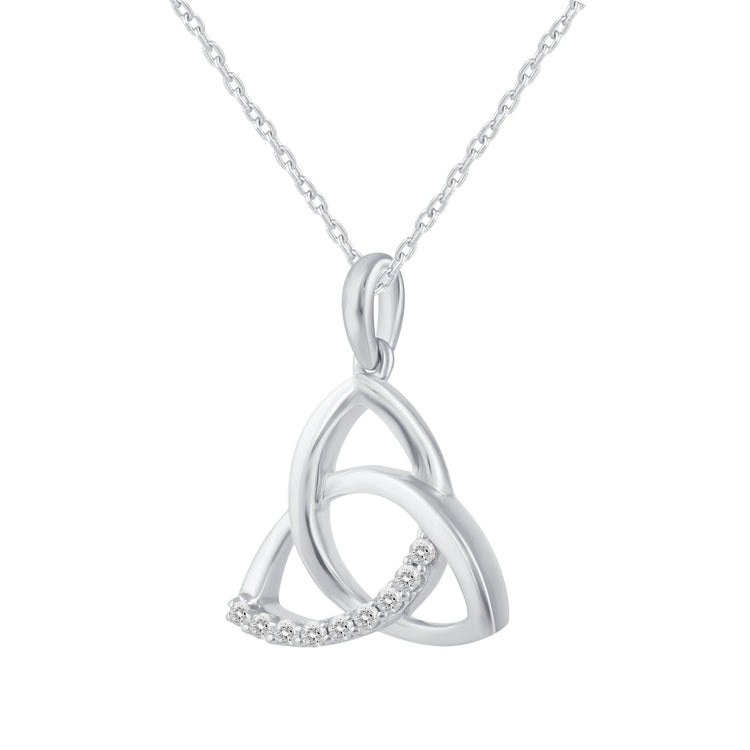 1/10 CT TW Diamond Trinity Knot Triquetra Pendant in 925 Sterling Silver