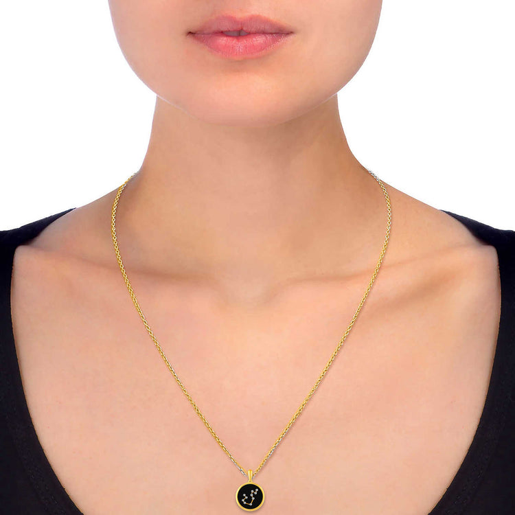 1/20 Cttw Diamond Zodiac Pendant Necklace set in 925 Sterling Silver 14K Yellow Gold Plating