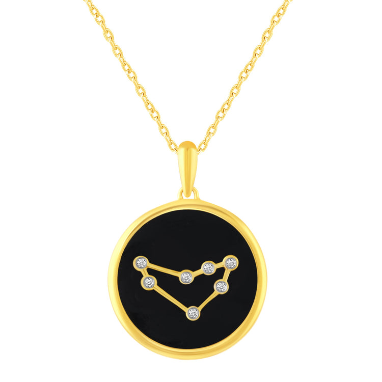 1/20 Cttw Diamond Zodiac Pendant Necklace set in 925 Sterling Silver 14K Yellow Gold Plating