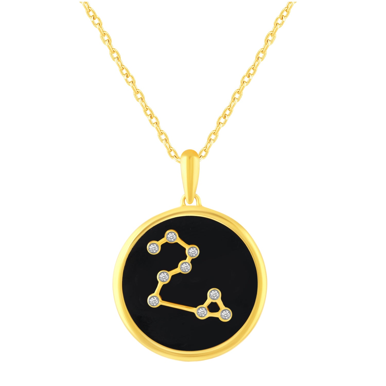 1/20 Cttw Diamond Zodiac Pendant Necklace set in 925 Sterling Silver 14K Yellow Gold Plating