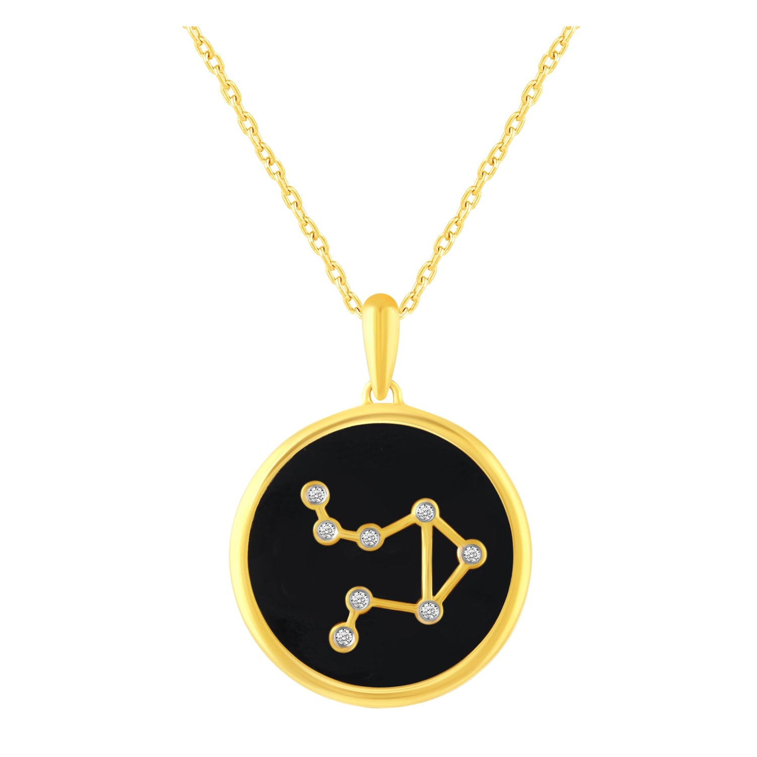 1/20 Cttw Diamond Zodiac Pendant Necklace set in 925 Sterling Silver 14K Yellow Gold Plating