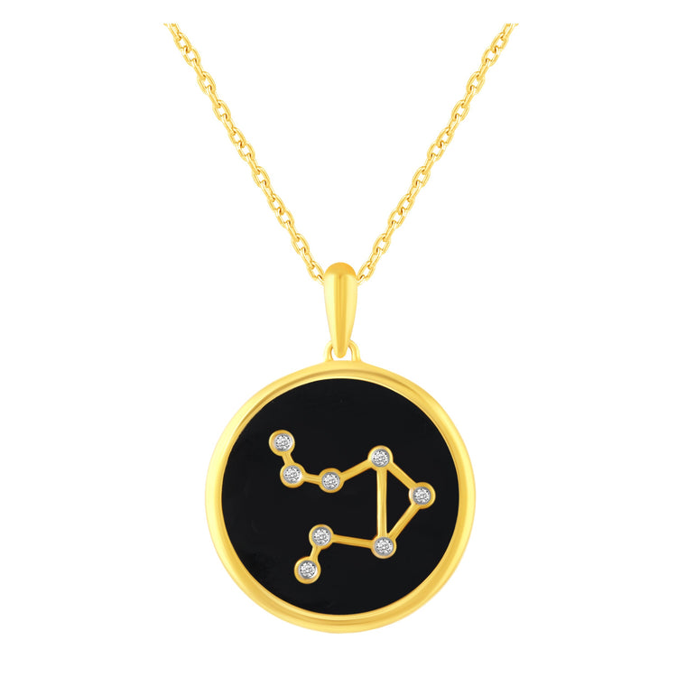 1/20 Cttw Diamond Zodiac Pendant Necklace set in 925 Sterling Silver 14K Yellow Gold Plating