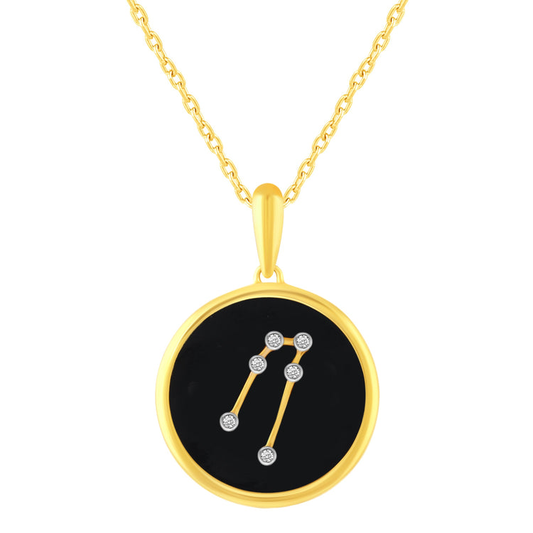 1/20 Cttw Diamond Zodiac Pendant Necklace set in 925 Sterling Silver 14K Yellow Gold Plating