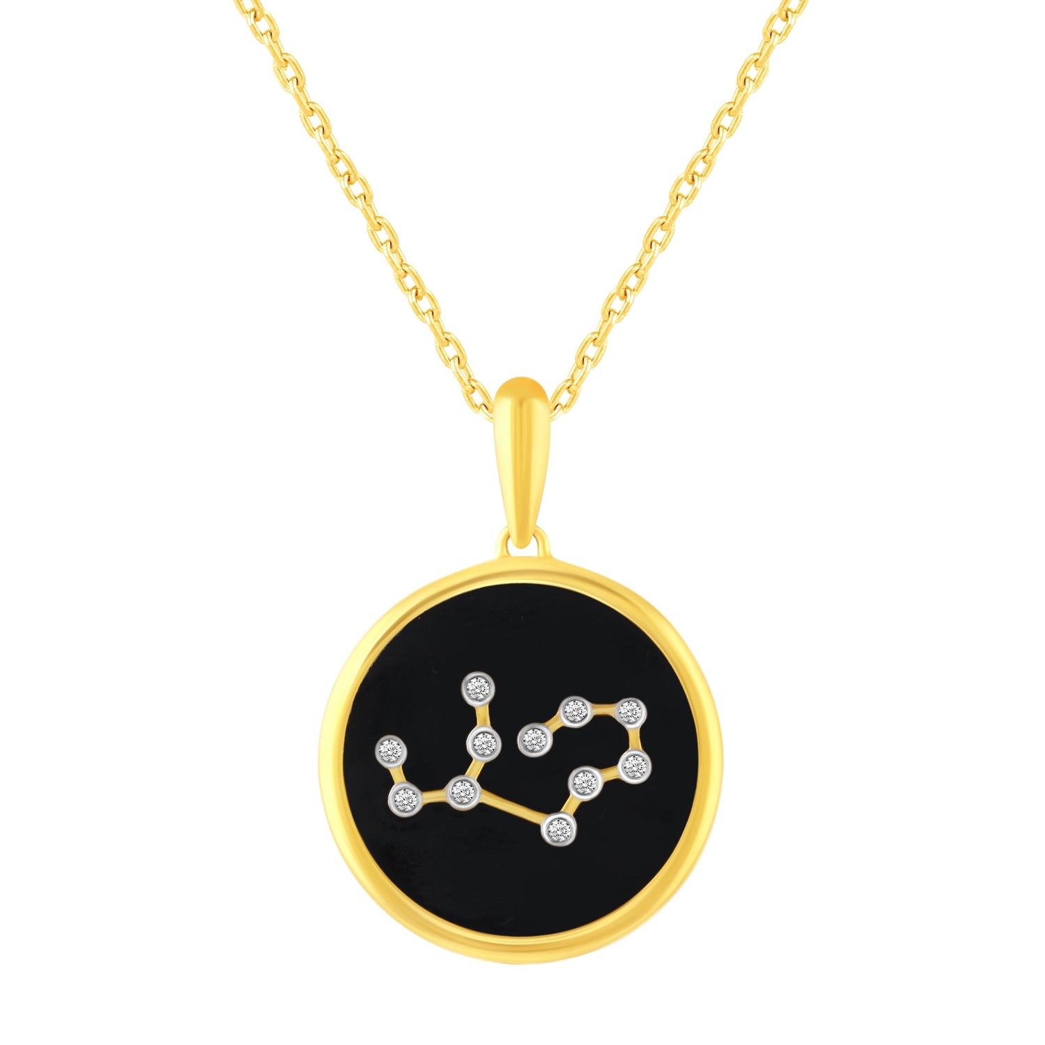 1/20 Cttw Diamond Zodiac Pendant Necklace set in 925 Sterling Silver 14K Yellow Gold Plating