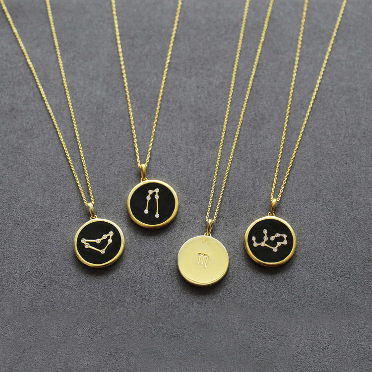 1/20 Cttw Diamond Zodiac Pendant Necklace set in 925 Sterling Silver 14K Yellow Gold Plating