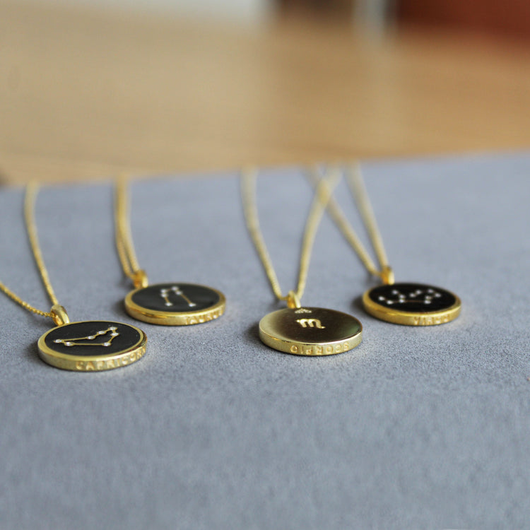 1/20 Cttw Diamond Zodiac Pendant Necklace set in 925 Sterling Silver 14K Yellow Gold Plating