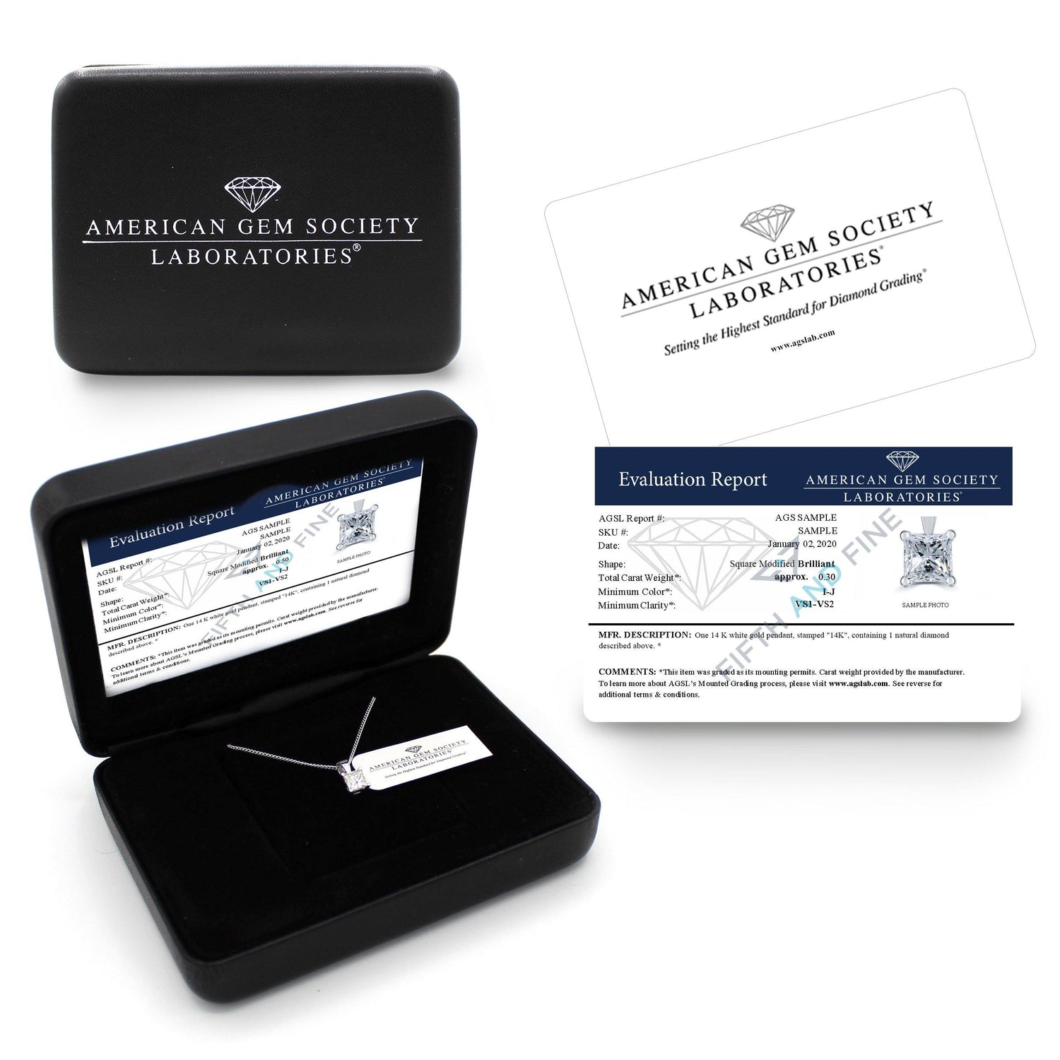 AGS Certified (Near Colorless VS1-VS2) 1/5ct TW to 1.00ct TW Natural Diamond Pendant Princess Cut Set in 14K Gold - Fifth and FineCertified (Near Colorless VS1-VS2) 1/5ct TW to 1.00ct TW Natural Diamond Pendant Princess Cut Set in 14K Gold